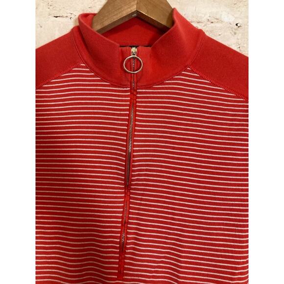 Ralph Lauren Black Label Top Womens 1X Red Striped Ribbed Knit Quarter Zip - Picture 6 of 15